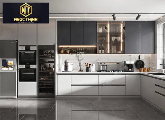 Tủ bếp gõ công nghiệp hiện đại đẹp giá rẻ, uy tín, chất lượng nhất Long Thành